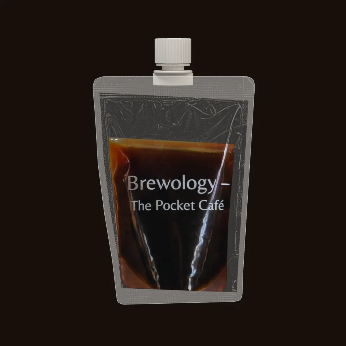 A clear Brewology espresso pouch with a white screw cap